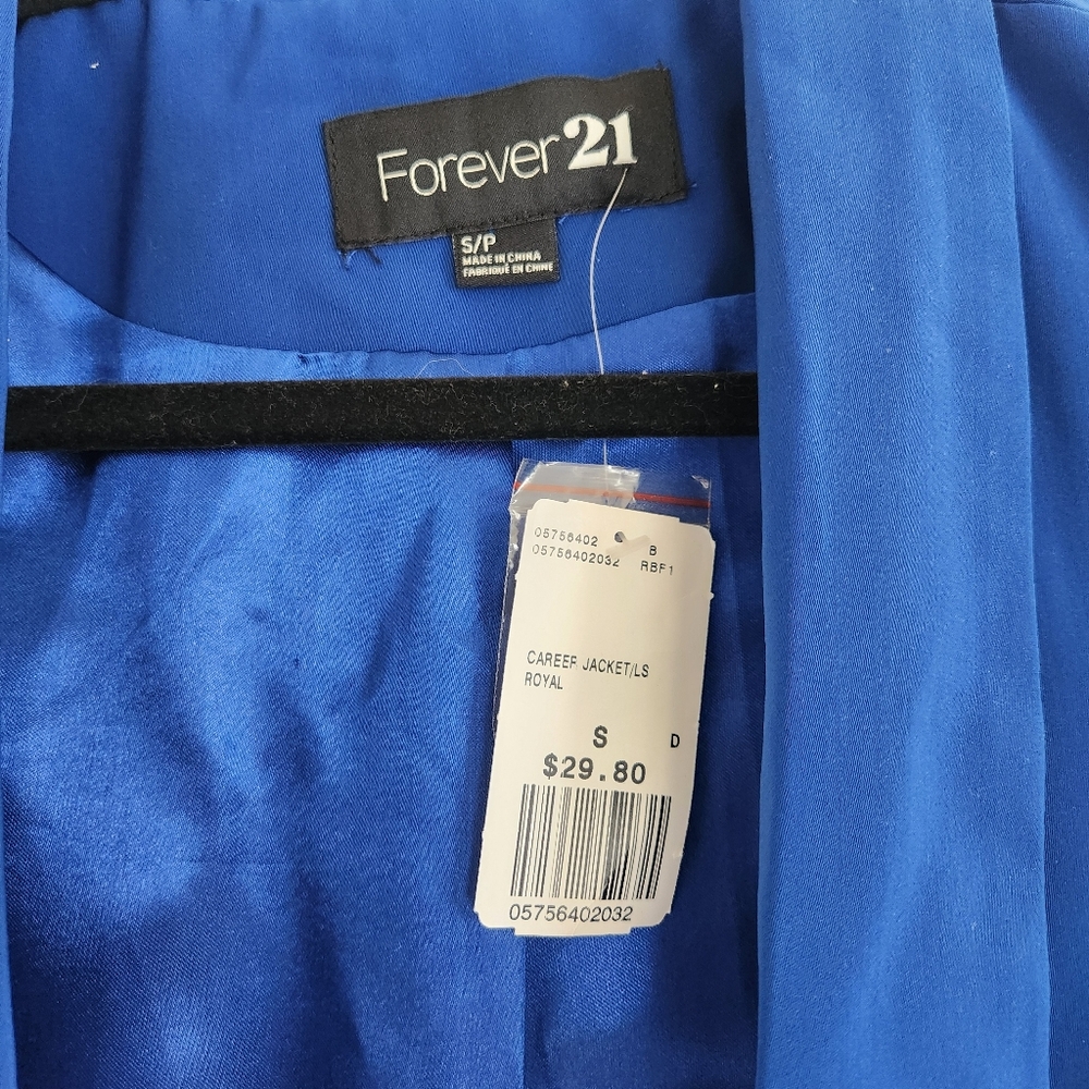 Cobalt Royal Blue Blazer NWT | Open Front Workwear Career Jacket Size S F21 - Picture 2 of 5